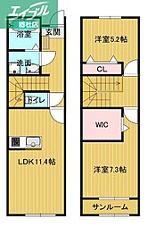 Tiara Shinkurashiki B 2LDKの間取図画像