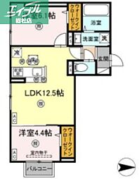 倉敷市浜ノ茶屋1丁目アパート 2LDKの間取図画像