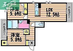 ラミメール 2LDKの間取図画像
