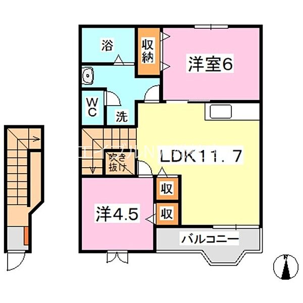 岡山県倉敷市玉島長尾(賃貸アパート2LDK・2階・58.12㎡)の写真 その2