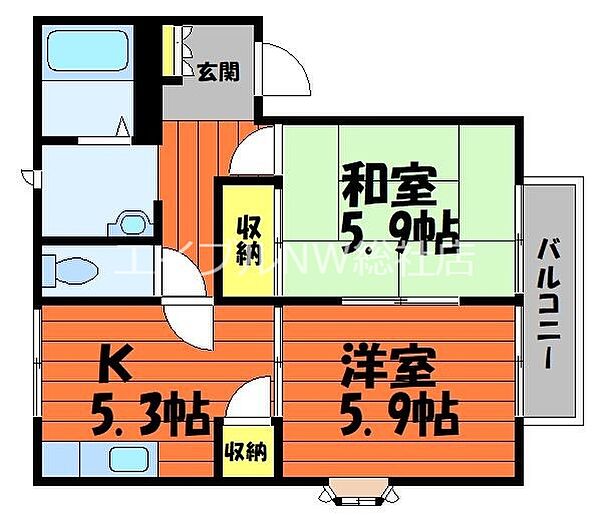 岡山県倉敷市四十瀬(賃貸アパート2K・2階・42.98㎡)の写真 その2