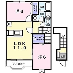 クラールB棟 2LDKの間取図画像