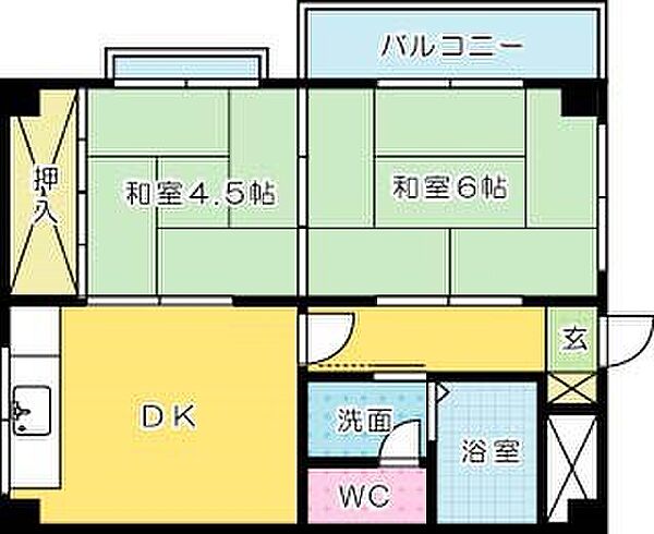 アーバン朝久 202｜福岡県北九州市小倉北区中島１丁目(賃貸マンション2DK・2階・40.15㎡)の写真 その2