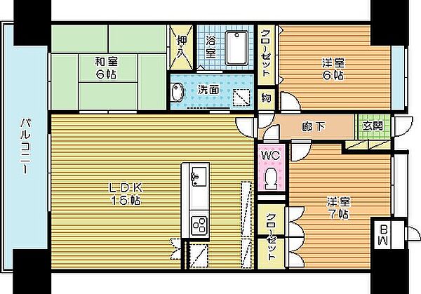 シャトレ大手町S棟 706｜福岡県北九州市小倉北区大手町(賃貸マンション3LDK・7階・81.78㎡)の写真 その2