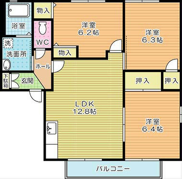 コモンシティ志井II　E棟 202｜福岡県北九州市小倉南区志井５丁目(賃貸アパート3LDK・2階・67.90㎡)の写真 その2