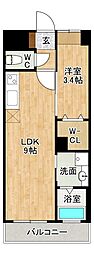 エリオスコート小倉 10階1LDKの間取り