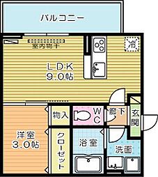 D-room西小倉 2階1LDKの間取り