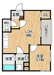 フェリシティ三萩野 3階1LDKの間取り