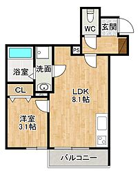 フェリシティ三萩野 3階1LDKの間取り