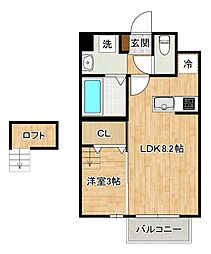 FarPlace小倉西（ファープレイス小倉西） B棟 2階1LDKの間取り