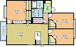 アヴェニールせいわA 3LDKの間取図画像
