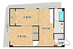 サンクチュアリ 2DKの間取図画像