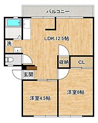 ウインデア岡 2LDKの間取図画像