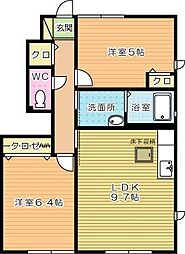 アルブルージュB 2DKの間取図画像