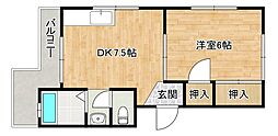 パークハイツ三萩野 1DKの間取図画像