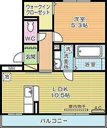 エスポワール祇園B 1LDKの間取図画像
