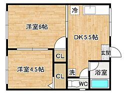 小文字ハイツ 2DKの間取図画像