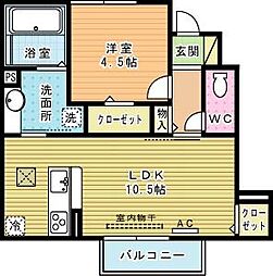 グランドソレーユB 1LDKの間取図画像