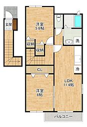 サンフラワーアベニューF 2LDKの間取図画像