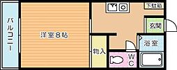 ビーライン足原 1Kの間取図画像