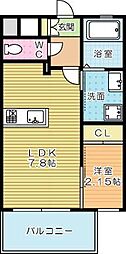 studie4小倉離宮 1LDKの間取図画像