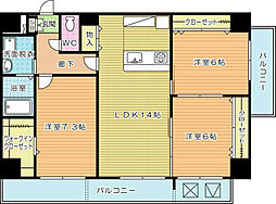 サンシャインロイヤル北九州 3LDKの間取図画像