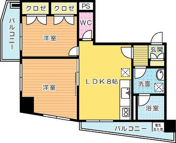 gala小倉（ガーラ小倉） 206｜福岡県北九州市小倉北区馬借１丁目(賃貸マンション2LDK・2階・46.57㎡)の写真 その2