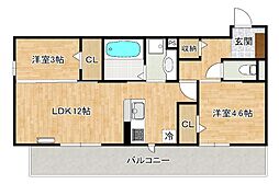 ストレイト葛葉 3階2LDKの間取り