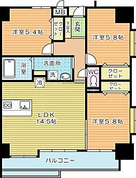 レジーナスイート田町 3LDKの間取図画像