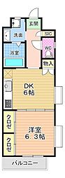 サンシャインキャナル小倉 1DKの間取図画像