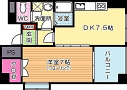 MDIインターフェイス竪町 1DKの間取図画像