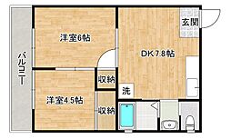 ムーン片野 2DKの間取図画像