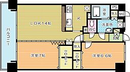 ニューリバー三萩野 2LDKの間取図画像
