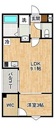北九州市戸畑区新池2丁目アパート 1LDKの間取図画像