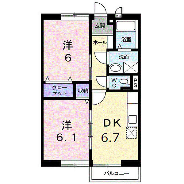 グランディール片山Ｂ 102｜香川県高松市勅使町(賃貸アパート2DK・1階・46.13㎡)の写真 その2