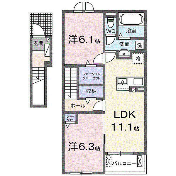 セレブレイト　ヒルズII 202｜香川県高松市国分寺町国分(賃貸アパート2LDK・2階・58.60㎡)の写真 その2