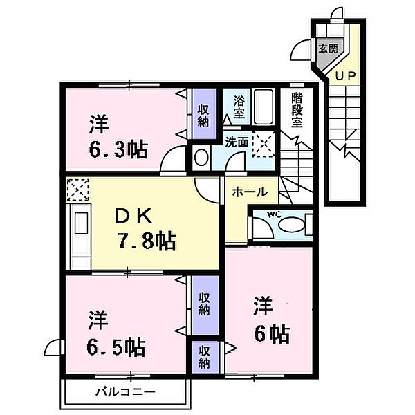 コモド・カーサ　Ｂ 203｜香川県綾歌郡宇多津町浜七番丁(賃貸アパート3DK・2階・62.22㎡)の写真 その2