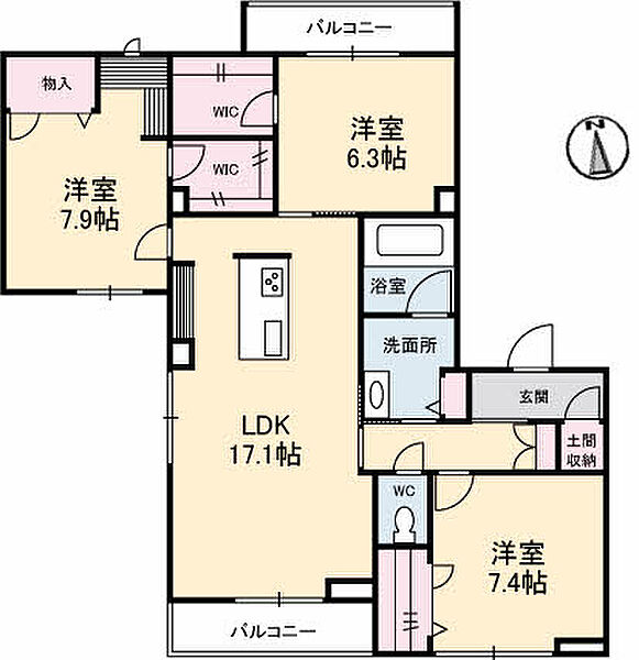 ドエル錦町 202｜香川県高松市錦町2丁目(賃貸マンション3LDK・2階・92.44㎡)の写真 その2