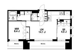 東急東横線 中目黒駅 徒歩4分の賃貸マンション 5階2LDKの間取り