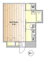 スカイワード下馬 2階ワンルームの間取り