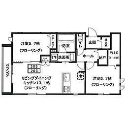 仮)ヘーベルメゾン元住吉 2LDKの間取図画像