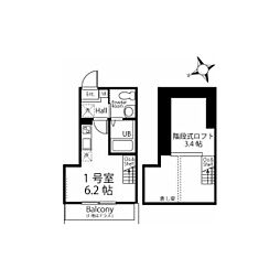 ハーミットクラブハウスKCK菊名 ワンルームの間取図画像