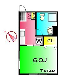 ハウス清水 1Kの間取図画像