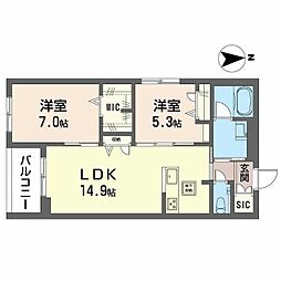 ウィズプラス等々力 1階2LDKの間取り