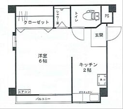 大平マンション 2階1Kの間取り