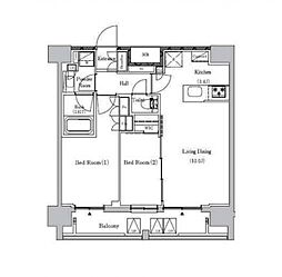 プライマルイプセ池尻大橋 11階2LDKの間取り
