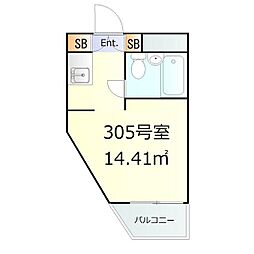 ユースフル祐天寺No.2 ワンルームの間取図画像