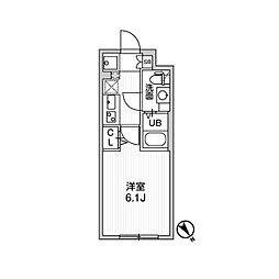 ウェルスクエアイズム武蔵小山II 2階1Kの間取り