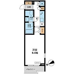 パシフィックコート目黒南 1Kの間取図画像