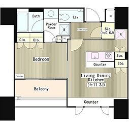 パークリュクス恵比寿 3階1LDKの間取り